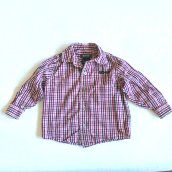 kenneth cole reaction red plaid button down dress shirt 2T toddler boys - Picture 1 of 5